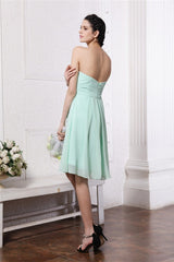 Charming Strapless Sleeveless Pleats Short Chiffon Bridesmaid Dresses-Ballbella