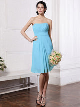Charming Strapless Sleeveless Pleats Short Chiffon Bridesmaid Dresses-Ballbella