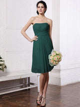 Charming Strapless Sleeveless Pleats Short Chiffon Bridesmaid Dresses-Ballbella