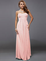 Charming Strapless Sleeveless Ruffles Long Chiffon Bridesmaid Dresses-Ballbella