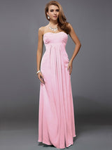Charming Strapless Sleeveless Ruffles Long Chiffon Bridesmaid Dresses-Ballbella