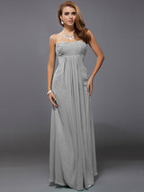 Charming Strapless Sleeveless Ruffles Long Chiffon Bridesmaid Dresses-Ballbella