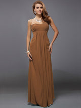 Charming Strapless Sleeveless Ruffles Long Chiffon Bridesmaid Dresses-Ballbella