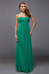 Charming Strapless Sleeveless Ruffles Long Chiffon Bridesmaid Dresses-Ballbella