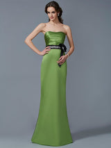 Charming Strapless Sleeveless Sash/Ribbon/Belt Long Satin Bridesmaid Dresses-Ballbella