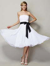 Charming Strapless Sleeveless Sash/Ribbon/Belt Short Chiffon Bridesmaid Dresses-Ballbella