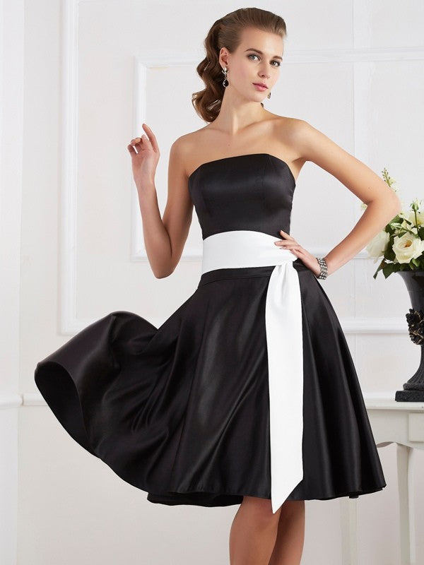 short black satin bridesmaid dresses A-line Black Short Custom Bridesmaid Dresses, MRB0133