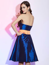Charming Strapless Sleeveless Sash/Ribbon/Belt Short Taffeta Bridesmaid Dresses-Ballbella