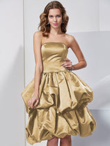 Charming Strapless Sleeveless Short Satin Bridesmaid Dresses-Ballbella