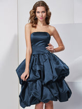Charming Strapless Sleeveless Short Satin Bridesmaid Dresses-Ballbella