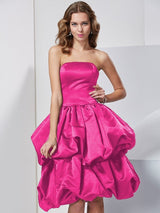 Charming Strapless Sleeveless Short Satin Bridesmaid Dresses-Ballbella
