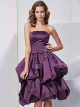 Charming Strapless Sleeveless Short Satin Bridesmaid Dresses-Ballbella