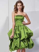 Charming Strapless Sleeveless Short Satin Bridesmaid Dresses-Ballbella