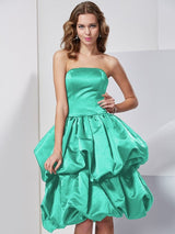 Charming Strapless Sleeveless Short Satin Bridesmaid Dresses-Ballbella