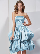 Charming Strapless Sleeveless Short Satin Bridesmaid Dresses-Ballbella