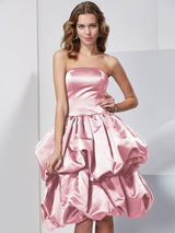 Charming Strapless Sleeveless Short Satin Bridesmaid Dresses-Ballbella