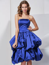 Charming Strapless Sleeveless Short Satin Bridesmaid Dresses-Ballbella
