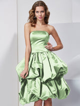 Charming Strapless Sleeveless Short Satin Bridesmaid Dresses-Ballbella