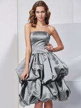 Charming Strapless Sleeveless Short Satin Bridesmaid Dresses-Ballbella