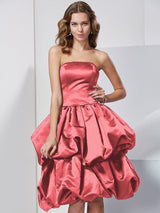 Charming Strapless Sleeveless Short Satin Bridesmaid Dresses-Ballbella