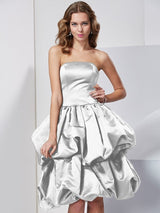 Charming Strapless Sleeveless Short Satin Bridesmaid Dresses-Ballbella