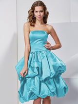 Charming Strapless Sleeveless Short Satin Bridesmaid Dresses-Ballbella