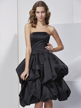 Charming Strapless Sleeveless Short Satin Bridesmaid Dresses-Ballbella