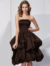 Charming Strapless Sleeveless Short Satin Bridesmaid Dresses-Ballbella