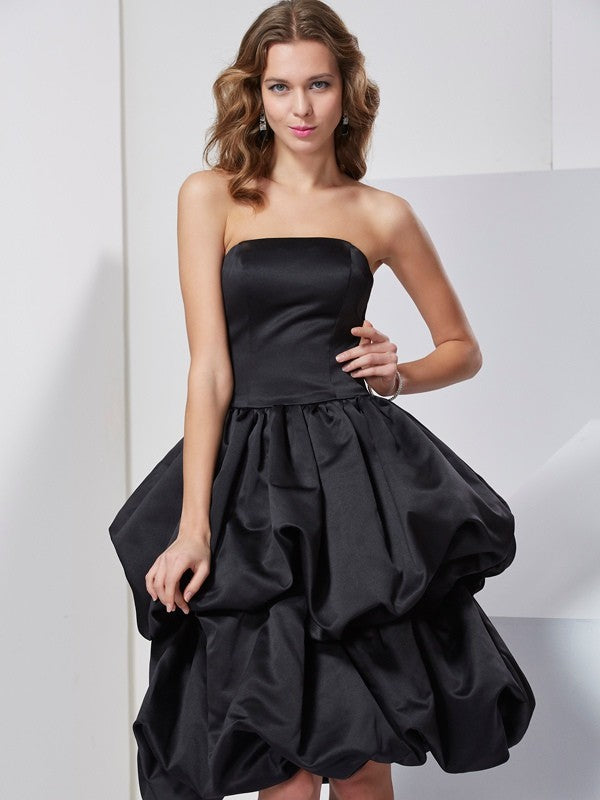 black strapless bridesmaid dress Charming Strapless Sleeveless Short Satin Bridesmaid Dresses
