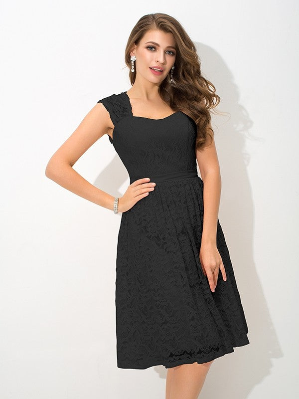 black lace bridesmaid dresses short Black Lace Top Short Cheap Chiffon Wedding Bridesmaid Dresses, WG346 Wish Gown