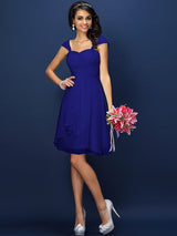 Charming Straps Pleats Sleeveless Short Chiffon Bridesmaid Dresses-Ballbella