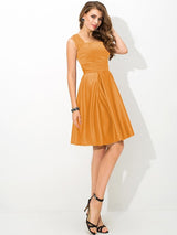 Charming Straps Pleats Sleeveless Short Satin Bridesmaid Dresses-Ballbella