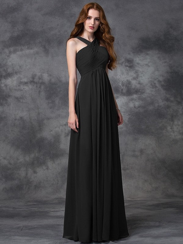Charming Straps Ruched Sleeveless Long Chiffon Bridesmaid Dresses Charming Straps Ruched Sleeveless Long Chiffon Bridesmaid Dresses