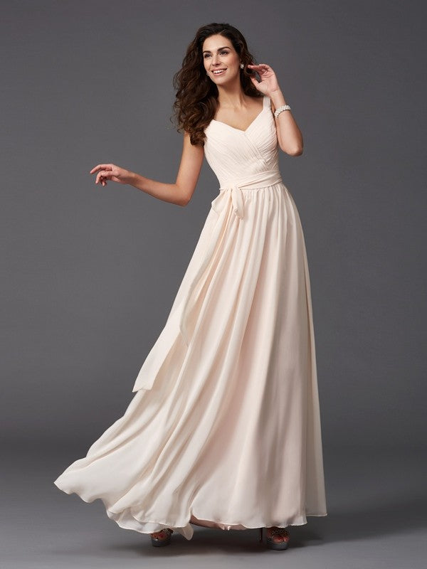 Charming Straps Sash/Ribbon/Belt Sleeveless Long Chiffon Bridesmaid Dresses Charming Straps Sash/Ribbon/Belt Sleeveless Long Chiffon Bridesmaid Dresses