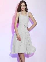 Charming Straps Sleeveless Pleats Applique Short Chiffon Bridesmaid Dresses-Ballbella