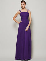 Charming Straps Sleeveless Pleats Long Chiffon Bridesmaid Dresses-Ballbella
