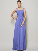 Charming Straps Sleeveless Pleats Long Chiffon Bridesmaid Dresses-Ballbella