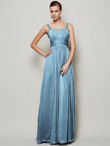 Charming Straps Sleeveless Pleats Long Chiffon Bridesmaid Dresses-Ballbella