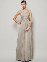 Charming Straps Sleeveless Pleats Long Chiffon Bridesmaid Dresses-Ballbella