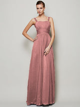 Charming Straps Sleeveless Pleats Long Chiffon Bridesmaid Dresses-Ballbella