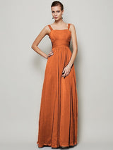 Charming Straps Sleeveless Pleats Long Chiffon Bridesmaid Dresses-Ballbella