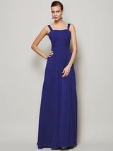 Charming Straps Sleeveless Pleats Long Chiffon Bridesmaid Dresses-Ballbella