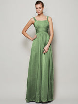 Charming Straps Sleeveless Pleats Long Chiffon Bridesmaid Dresses-Ballbella