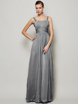 Charming Straps Sleeveless Pleats Long Chiffon Bridesmaid Dresses-Ballbella