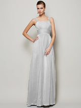 Charming Straps Sleeveless Pleats Long Chiffon Bridesmaid Dresses-Ballbella