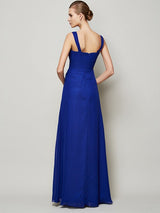Charming Straps Sleeveless Pleats Long Chiffon Bridesmaid Dresses-Ballbella