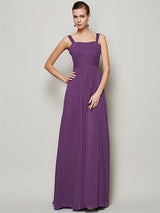 Charming Straps Sleeveless Pleats Long Chiffon Bridesmaid Dresses-Ballbella