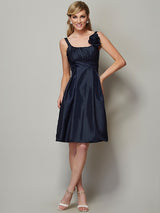 Charming Straps Sleeveless Pleats Short Taffeta Bridesmaid Dresses-Ballbella