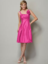 Charming Straps Sleeveless Pleats Short Taffeta Bridesmaid Dresses-Ballbella