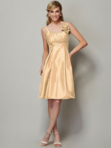 Charming Straps Sleeveless Pleats Short Taffeta Bridesmaid Dresses-Ballbella